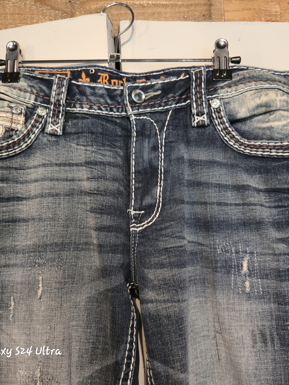 Rock Revival Faded Distressed Flared Jeans | Dark Blue Size 29 - Picture 2 of 11